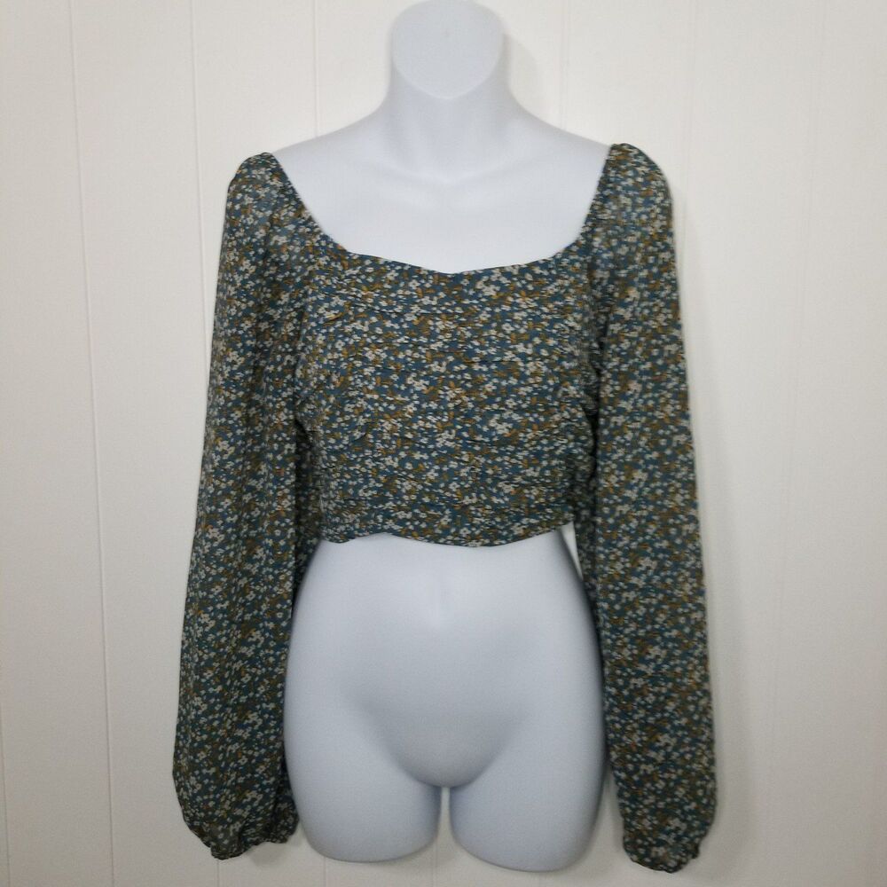 Altar'd State Top Women's Size Small Floral Cropped Boho Balloon Sleeves